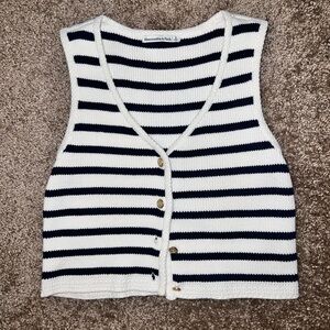 Abercrombie & Fitch Mara Button Up Sweater Vest NWT navy white striped